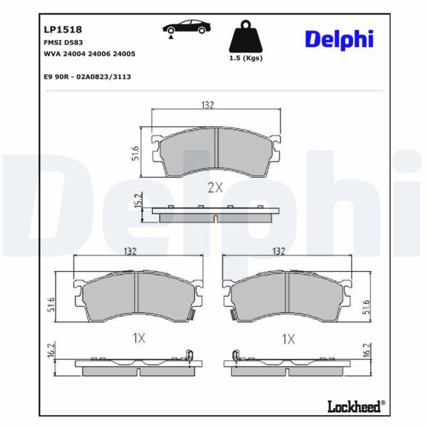 DELPHI LP1518 Bremsbelagsatz, Scheibenbremse