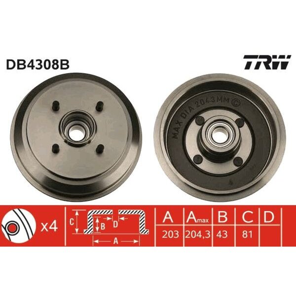 TRW DB4308B Bremstrommel