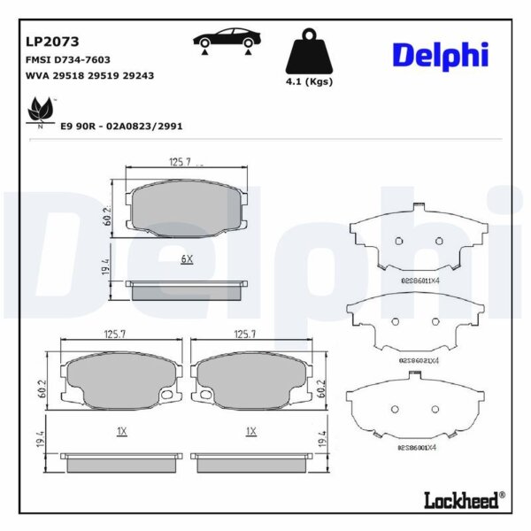 DELPHI LP2073 Bremsbelagsatz, Scheibenbremse
