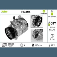 Klimakompressor VALEO 813194 7SEU Keilrippenriemen 100mm...