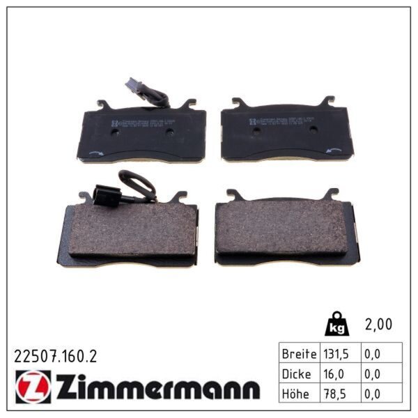 ZIMMERMANN 22507.160.2 Bremsbelagsatz, Scheibenbremse