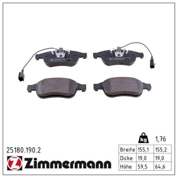 ZIMMERMANN 25180.190.2 Bremsbelagsatz, Scheibenbremse