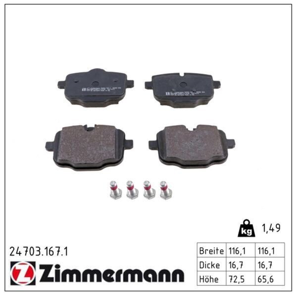 ZIMMERMANN 24703.167.1 Bremsbelagsatz, Scheibenbremse