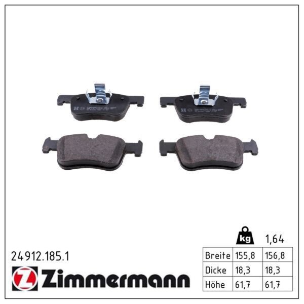 ZIMMERMANN 24912.185.1 Bremsbelagsatz, Scheibenbremse