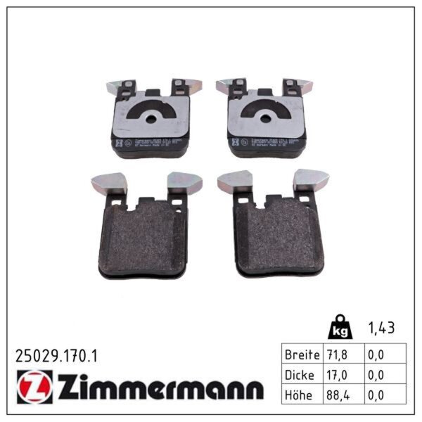 ZIMMERMANN 25029.170.1 Bremsbelagsatz, Scheibenbremse