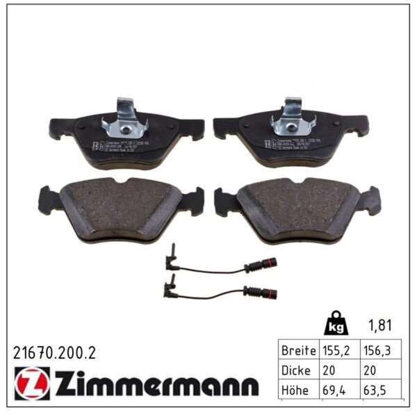 ZIMMERMANN 21670.200.2 Bremsbelagsatz, Scheibenbremse