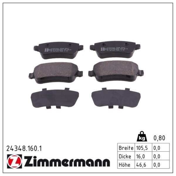 ZIMMERMANN 24348.160.1 Bremsbelagsatz, Scheibenbremse