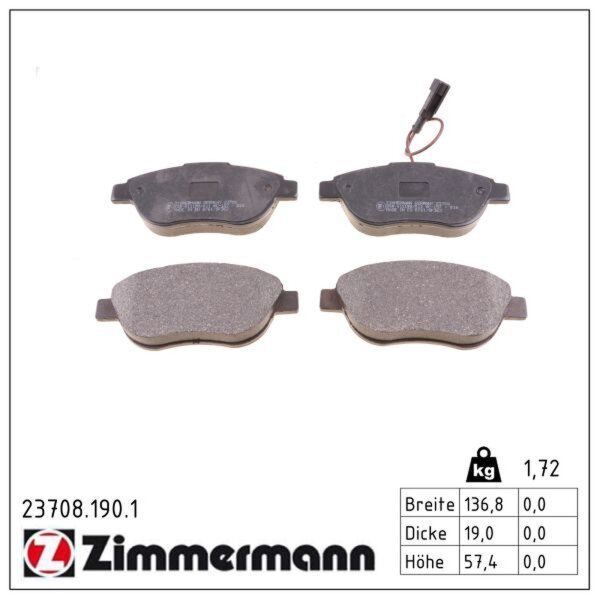 ZIMMERMANN 23708.190.1 Bremsbelagsatz, Scheibenbremse