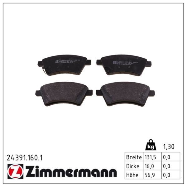 ZIMMERMANN 24391.160.1 Bremsbelagsatz, Scheibenbremse