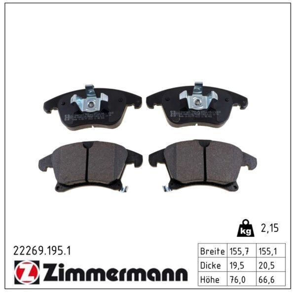 ZIMMERMANN 22269.195.1 Bremsbelagsatz, Scheibenbremse