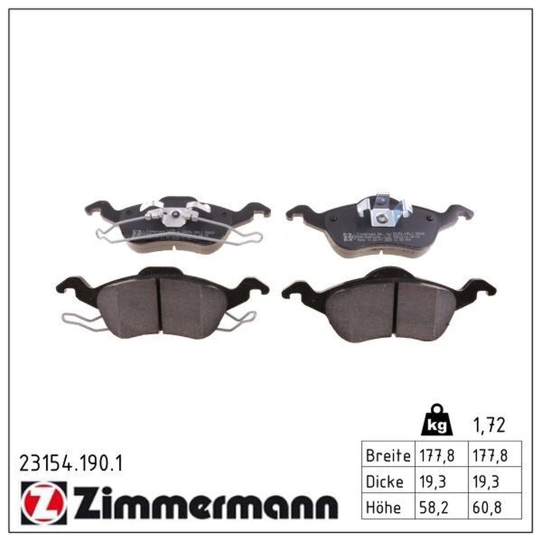 ZIMMERMANN 23154.190.1 Bremsbelagsatz, Scheibenbremse