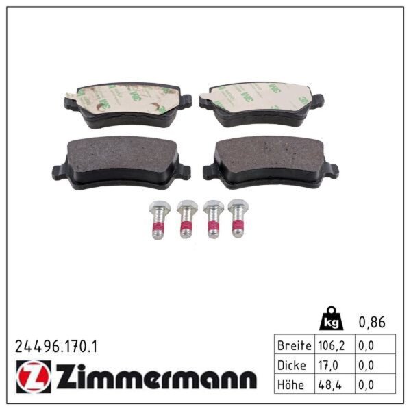 ZIMMERMANN 24496.170.1 Bremsbelagsatz, Scheibenbremse