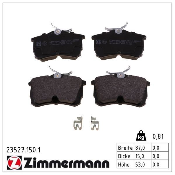 ZIMMERMANN 23527.150.1 Bremsbelagsatz, Scheibenbremse
