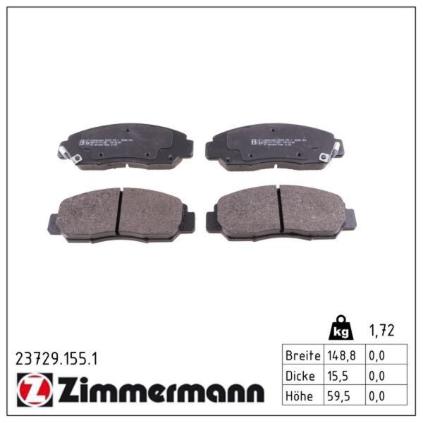 ZIMMERMANN 23729.155.1 Bremsbelagsatz, Scheibenbremse