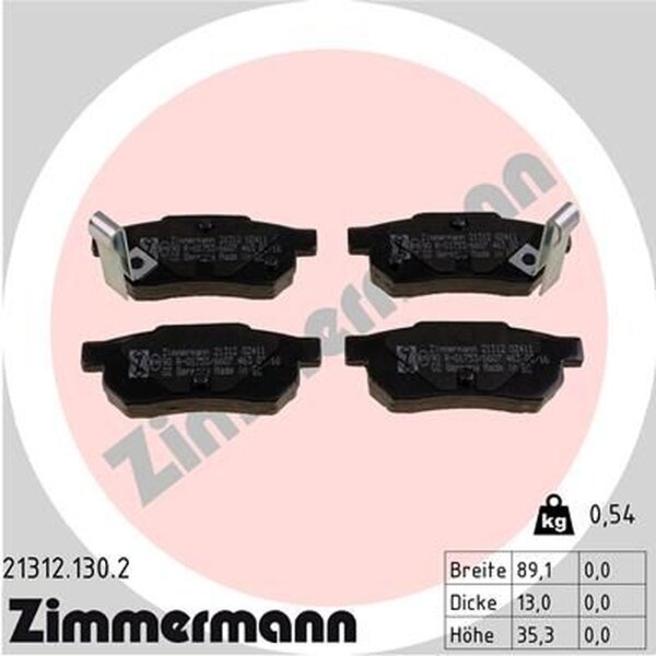ZIMMERMANN 21312.130.2 Bremsbelagsatz, Scheibenbremse