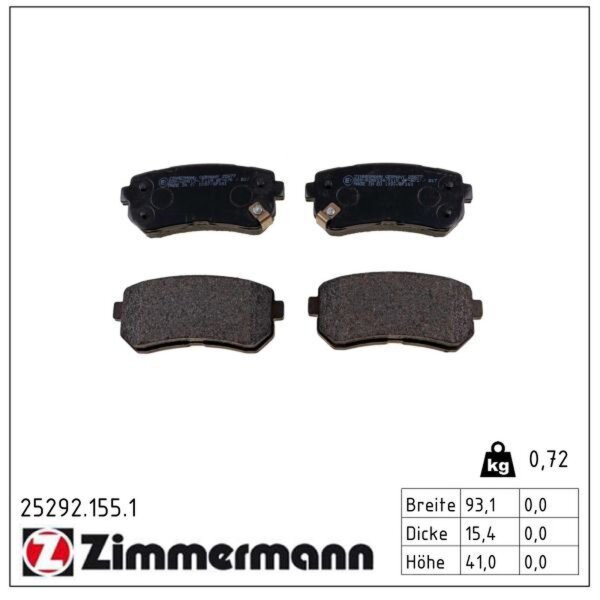 ZIMMERMANN 25292.155.1 Bremsbelagsatz, Scheibenbremse