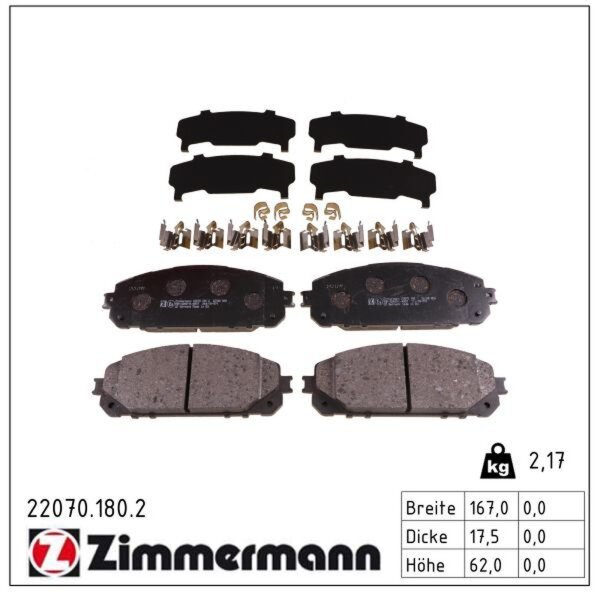 ZIMMERMANN 22070.180.2 Bremsbelagsatz, Scheibenbremse