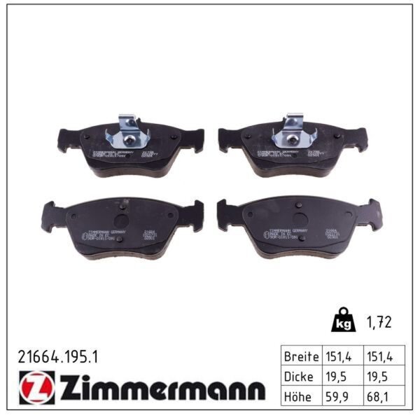 ZIMMERMANN 21664.195.1 Bremsbelagsatz, Scheibenbremse
