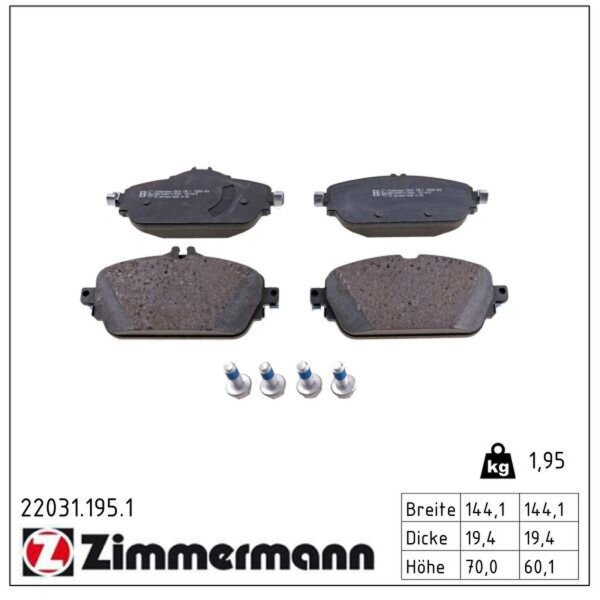 ZIMMERMANN 22031.195.1 Bremsbelagsatz, Scheibenbremse