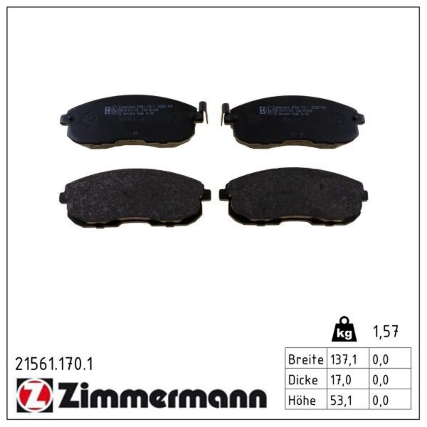 ZIMMERMANN 21561.170.1 Bremsbelagsatz, Scheibenbremse