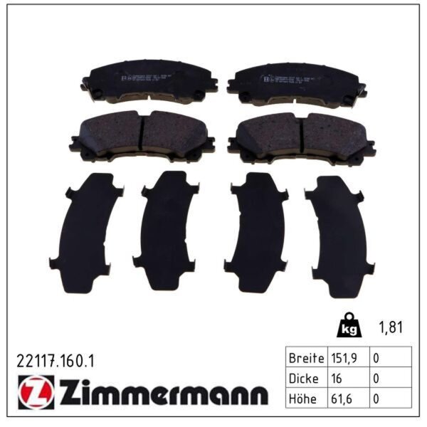 ZIMMERMANN 22117.160.1 Bremsbelagsatz, Scheibenbremse