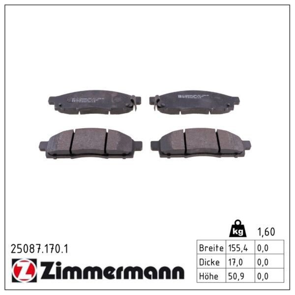 ZIMMERMANN 25087.170.1 Bremsbelagsatz, Scheibenbremse