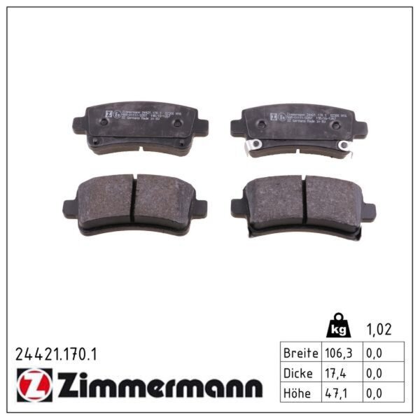 ZIMMERMANN 24421.170.1 Bremsbelagsatz, Scheibenbremse