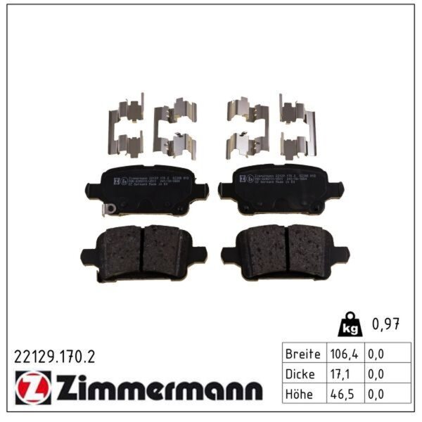 ZIMMERMANN 22129.170.2 Bremsbelagsatz, Scheibenbremse