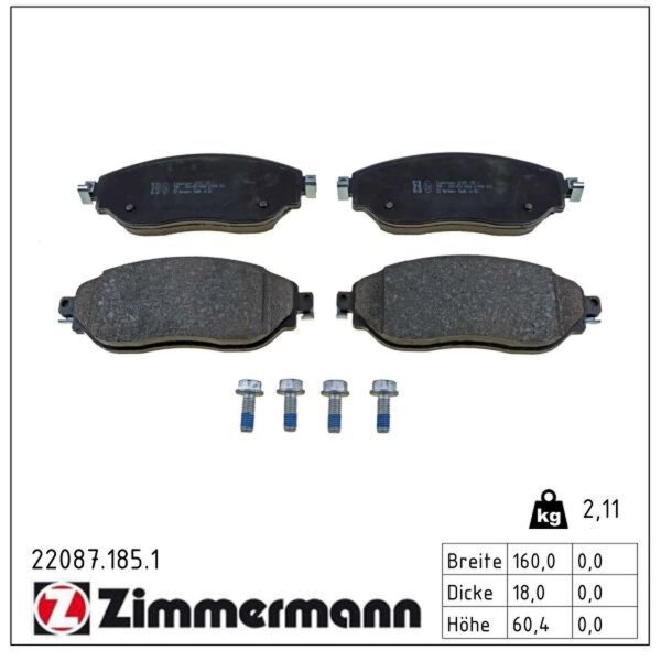 ZIMMERMANN 22087.185.1 Bremsbelagsatz, Scheibenbremse
