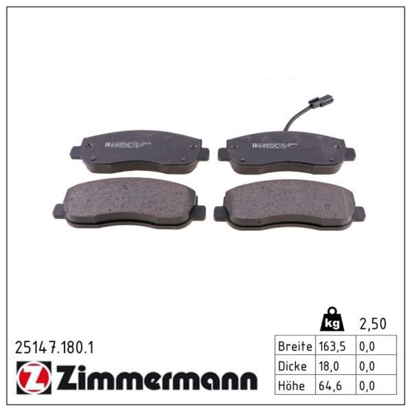 ZIMMERMANN 25147.180.1 Bremsbelagsatz, Scheibenbremse