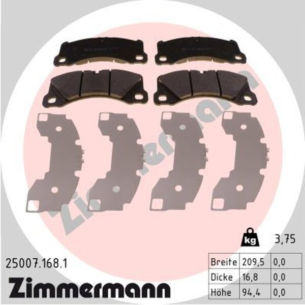 ZIMMERMANN 25007.168.1 Bremsbelagsatz, Scheibenbremse