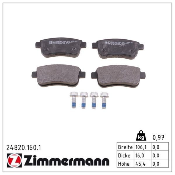 ZIMMERMANN 24820.160.1 Bremsbelagsatz, Scheibenbremse