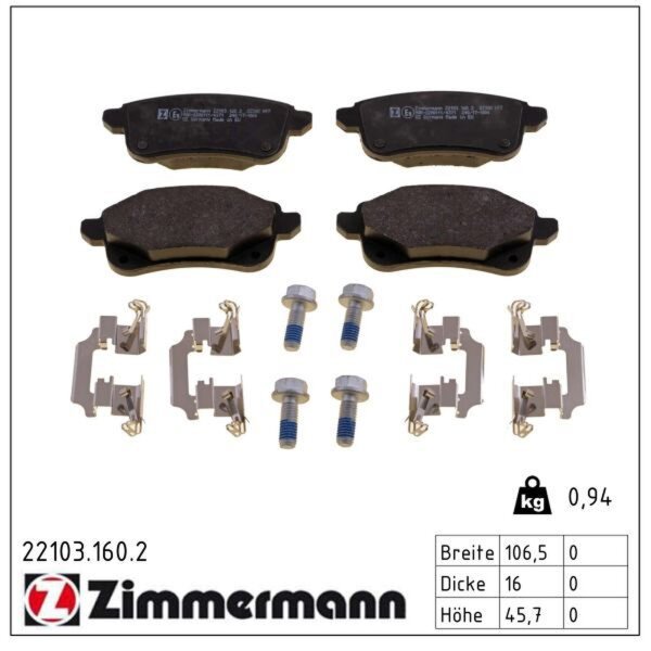ZIMMERMANN 22103.160.2 Bremsbelagsatz, Scheibenbremse