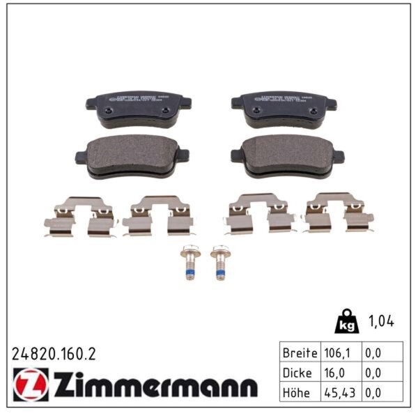 ZIMMERMANN 24820.160.2 Bremsbelagsatz, Scheibenbremse