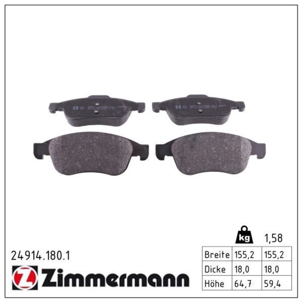 ZIMMERMANN 24914.180.1 Bremsbelagsatz, Scheibenbremse