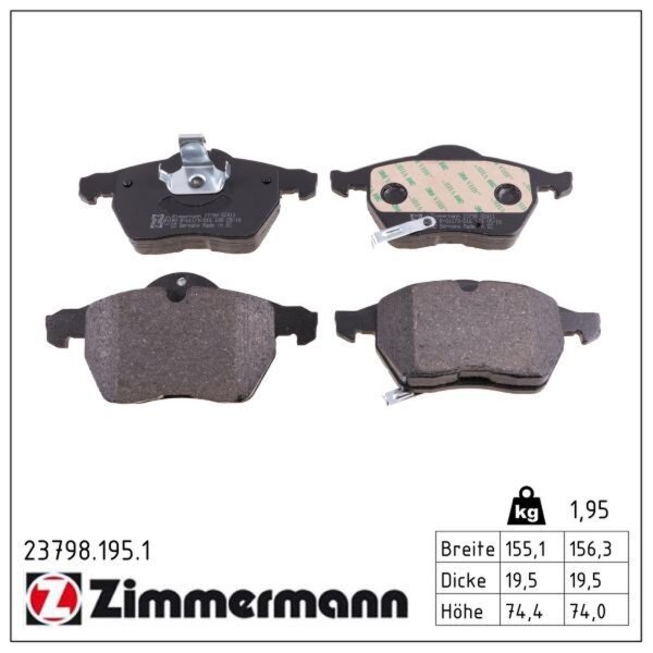 ZIMMERMANN 23798.195.1 Bremsbelagsatz, Scheibenbremse