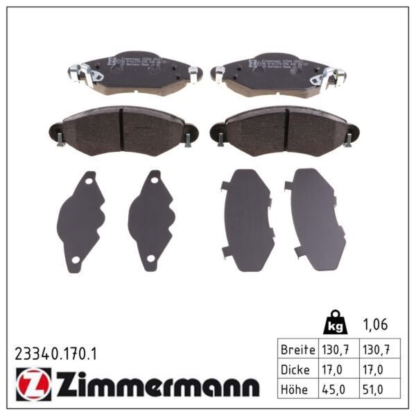 ZIMMERMANN 23340.170.1 Bremsbelagsatz, Scheibenbremse