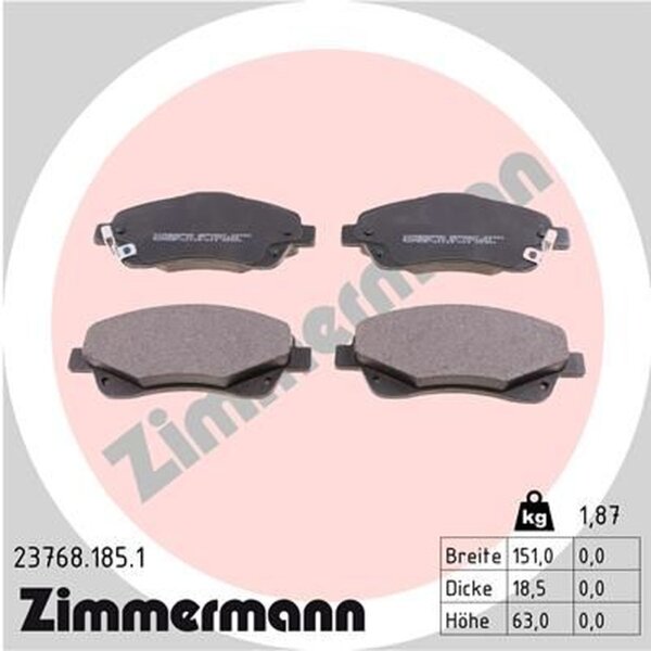 ZIMMERMANN 23768.185.1 Bremsbelagsatz, Scheibenbremse