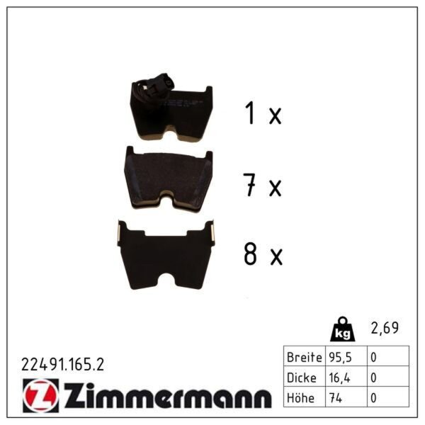 ZIMMERMANN 22491.165.2 Bremsbelagsatz, Scheibenbremse