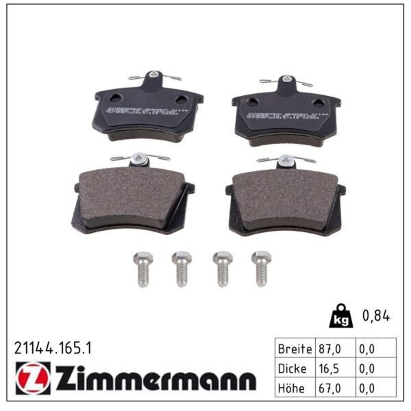 ZIMMERMANN 21144.165.1 Bremsbelagsatz, Scheibenbremse