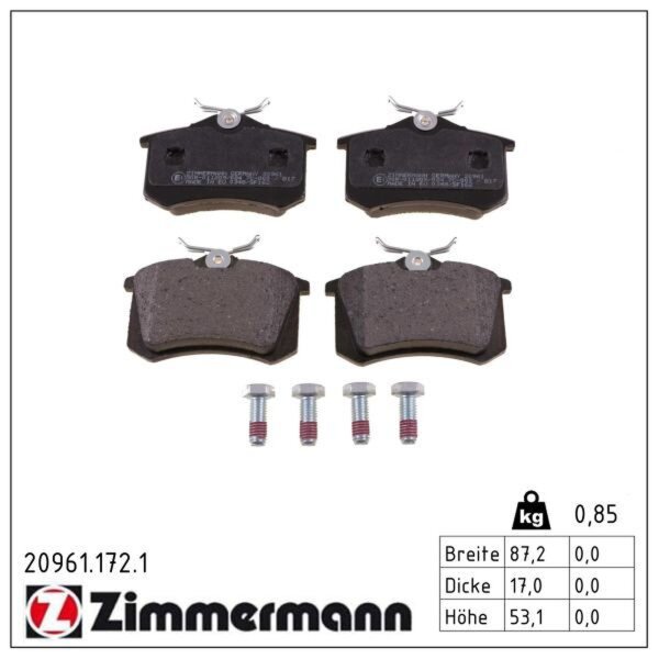 ZIMMERMANN 20961.172.1 Bremsbelagsatz, Scheibenbremse