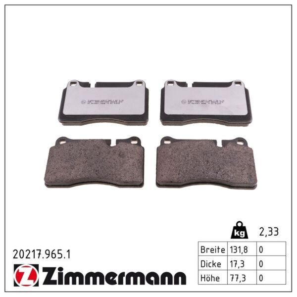 ZIMMERMANN 20217.965.1 Bremsbelagsatz, Scheibenbremse
