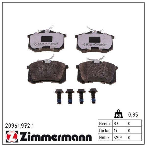 ZIMMERMANN 20961.972.1 Bremsbelagsatz, Scheibenbremse