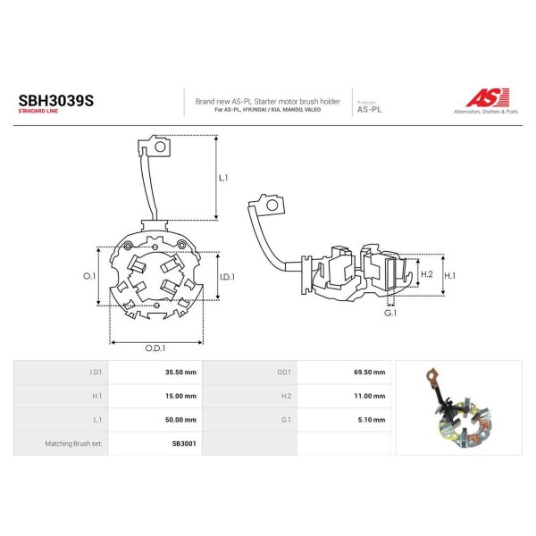 AS-PL SBH3039S Halter, Kohlebürsten
