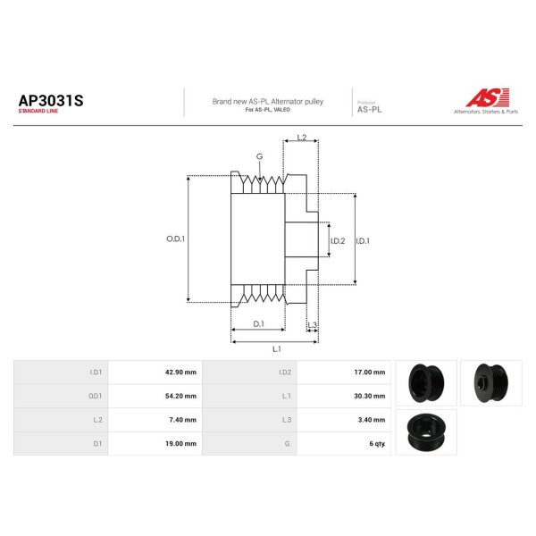 AS-PL AP3031S Riemenscheibe, Generator
