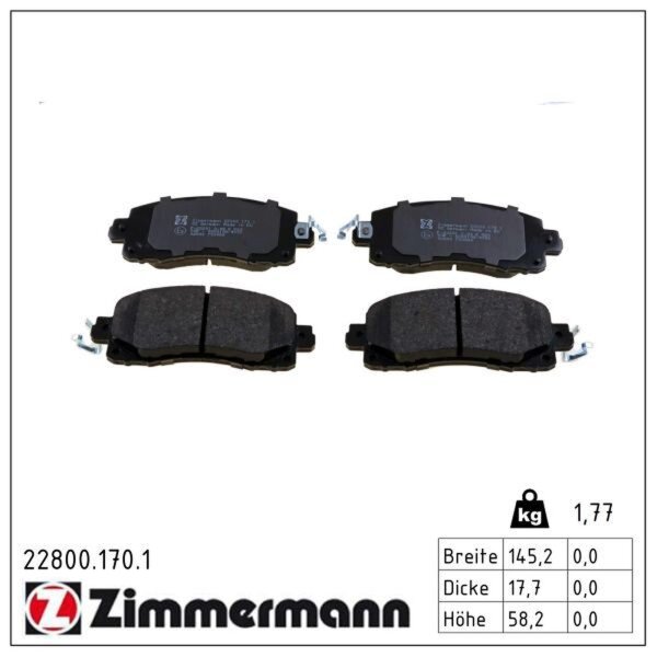ZIMMERMANN 22800.170.1 Bremsbelagsatz, Scheibenbremse