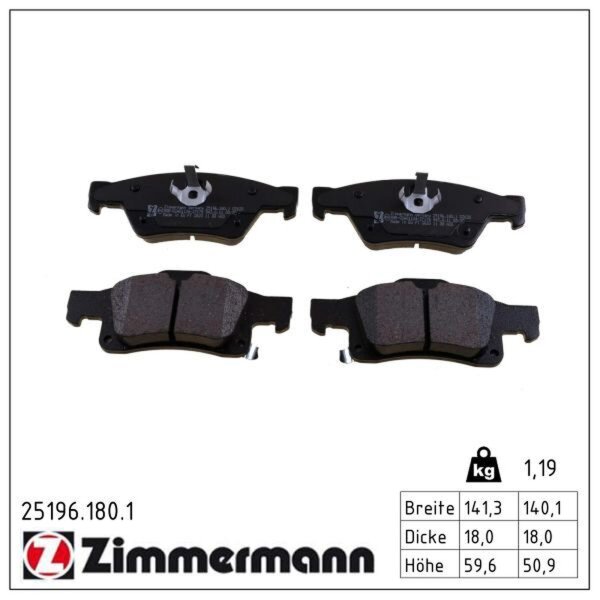 ZIMMERMANN 25196.180.1 Bremsbelagsatz, Scheibenbremse