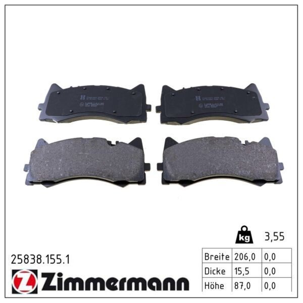 ZIMMERMANN 25838.155.1 Bremsbelagsatz, Scheibenbremse