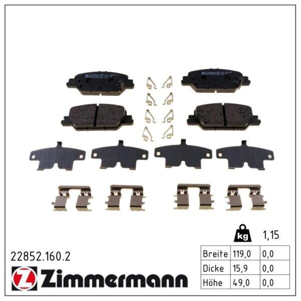 ZIMMERMANN 22852.160.2 Bremsbelagsatz, Scheibenbremse