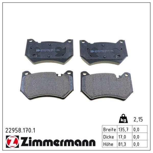 ZIMMERMANN 22958.170.1 Bremsbelagsatz, Scheibenbremse